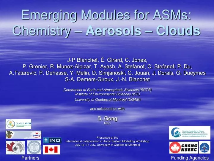 emerging modules for asms chemistry aerosols clouds
