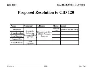 Proposed Resolution to CID 120
