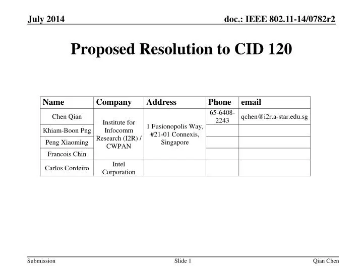 proposed resolution to cid 120