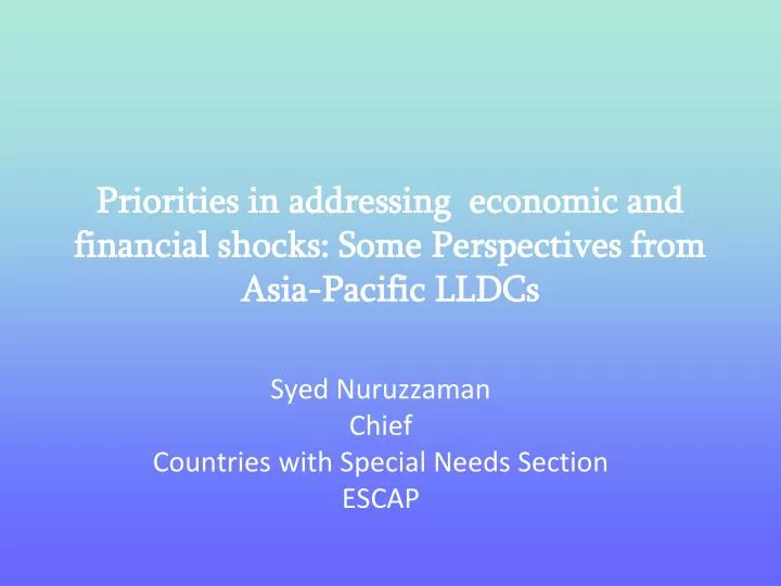 priorities in addressing economic and financial shocks some perspectives from asia pacific lldcs