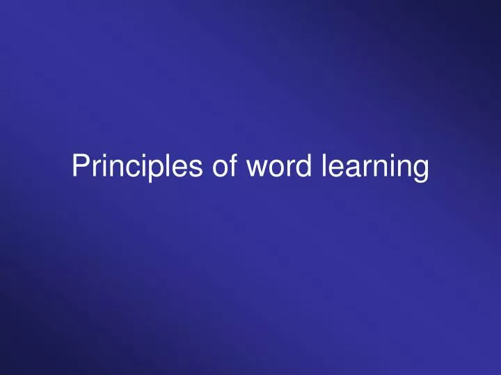 principles of word learning