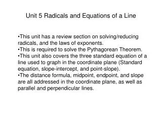 Unit 5 Radicals and Equations of a Line