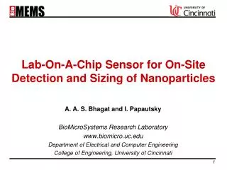 Lab-On-A-Chip Sensor for On-Site Detection and Sizing of Nanoparticles