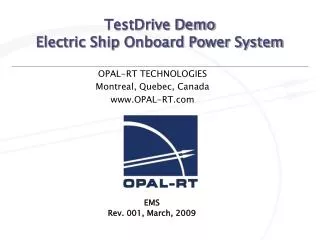 TestDrive Demo Electric Ship Onboard Power System