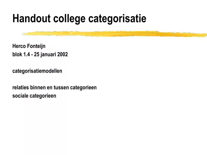 handout college categorisatie