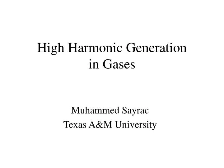 high harmonic generation in gases