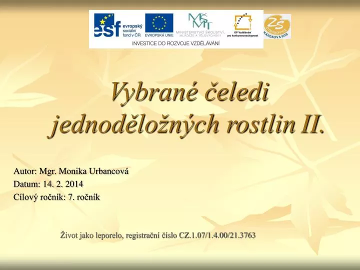 vybran eledi jednod lo n ch rostlin ii