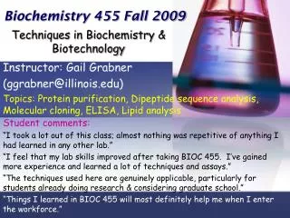 Biochemistry 455 Fall 2009