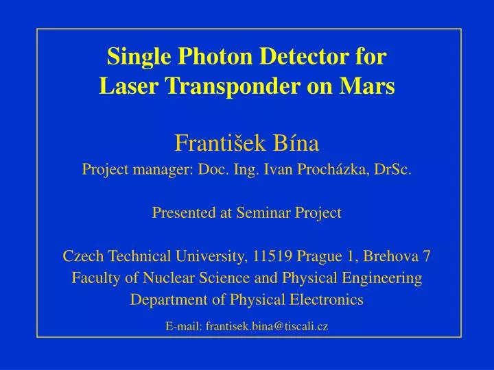 single photon detector for laser transponder on mars