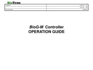 BioG-M Controller OPERATION GUIDE