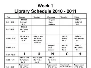week 1 library schedule 2010 2011