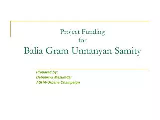 Project Funding for Balia Gram Unnanyan Samity