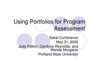 Using Portfolios for Program Assessment