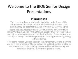 Welcome to the BIOE Senior Design Presentations
