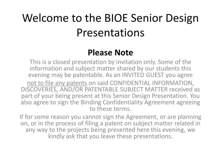 welcome to the bioe senior design presentations