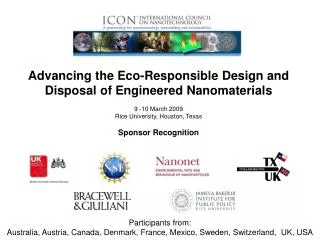 Advancing the Eco-Responsible Design and Disposal of Engineered Nanomaterials 9 -10 March 2009