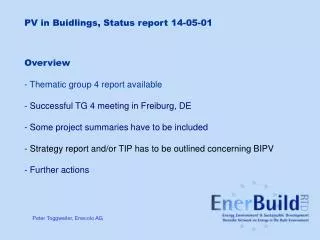 PV in Buidlings, Status report 14-05-01