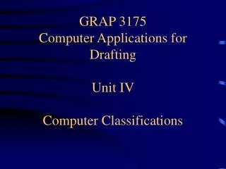 GRAP 3175 Computer Applications for Drafting Unit IV Computer Classifications