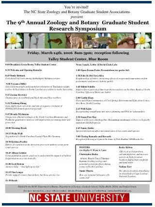 The 9 th Annual Zoology and Botany Graduate Student Research Symposium