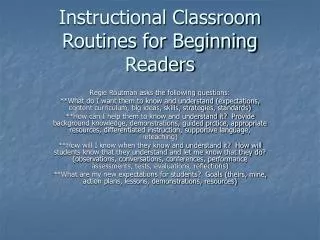 Instructional Classroom Routines for Beginning Readers