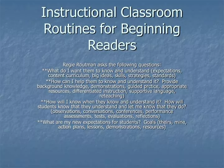 instructional classroom routines for beginning readers