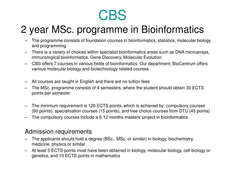 cbs 2 year msc programme in bioinformatics
