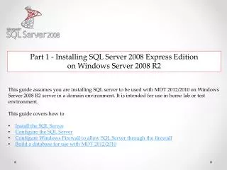 Part 1 - Installing SQL Server 2008 Express Edition on Windows Server 2008 R2