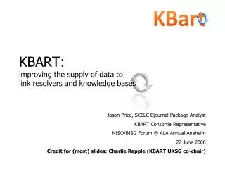 KBART: improving the supply of data to link resolvers and knowledge bases