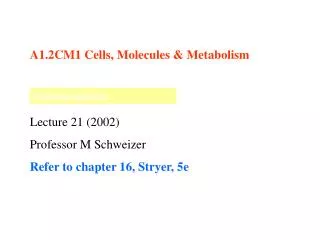 A1.2CM1 Cells, Molecules &amp; Metabolism Lecture 21 (2002) Professor M Schweizer
