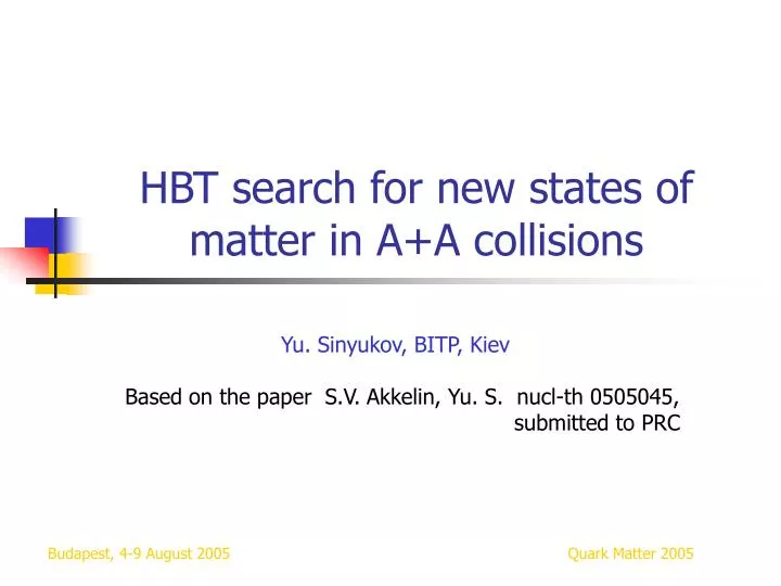 hbt search for new states of matter in a a collisions