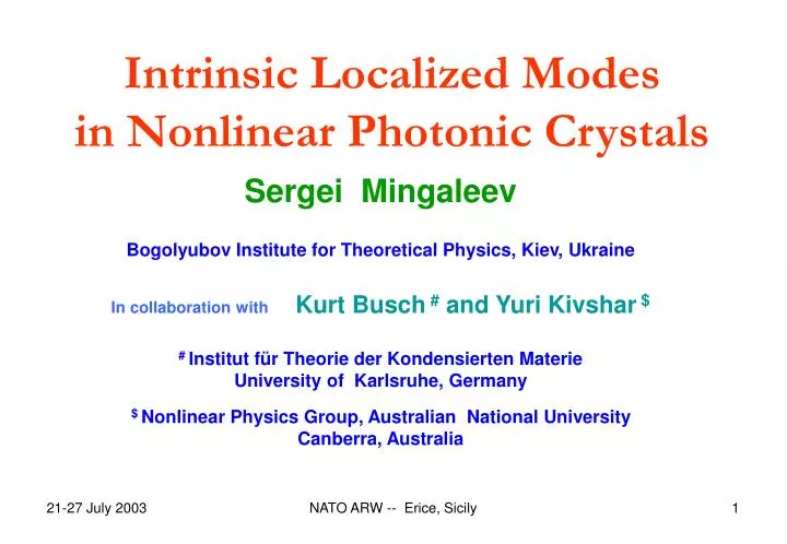 intrinsic localized modes in nonlinear photonic crystals