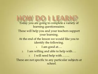 How Do I Learn?
