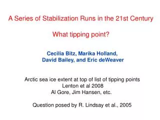 A Series of Stabilization Runs in the 21st Century What tipping point?