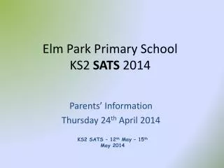 Elm Park Primary School KS2 SATS 2014
