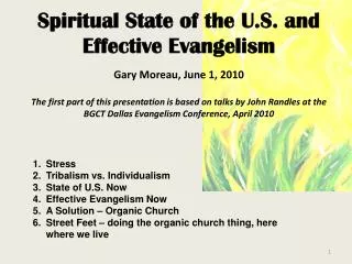 Stress Tribalism vs. Individualism State of U.S. Now Effective Evangelism Now