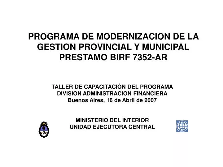 programa de modernizacion de la gestion provincial y municipal prestamo birf 7352 ar