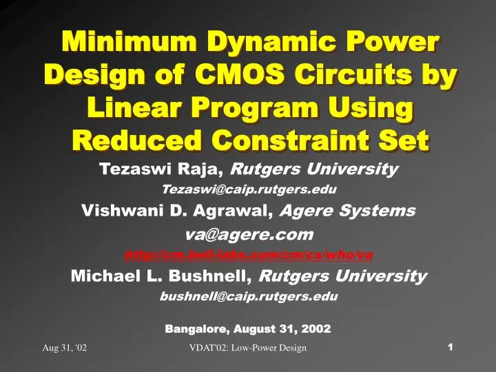 minimum dynamic power design of cmos circuits by linear program using reduced constraint set