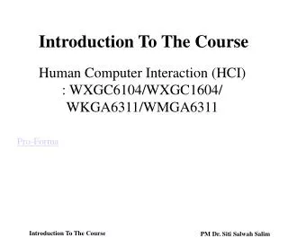 Introduction To The Course