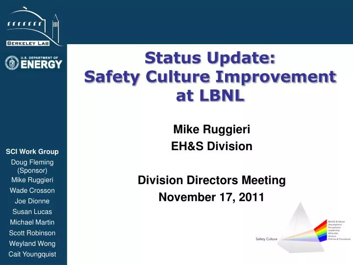 status update safety culture improvement at lbnl