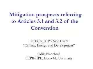 Mitigation prospects referring to Articles 3.1 and 3.2 of the Convention