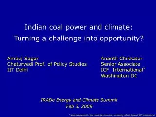 Indian coal power and climate: Turning a challenge into opportunity?