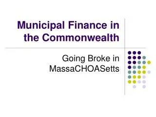 Municipal Finance in the Commonwealth