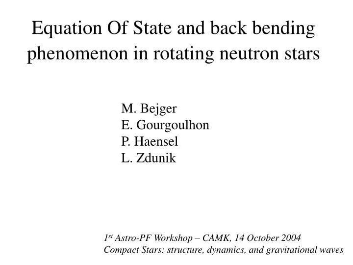 equation of state and back bending phenomenon in rotating neutron star s