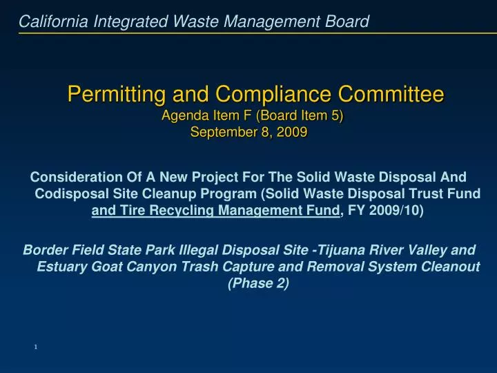 permitting and compliance committee agenda item f board item 5 september 8 2009