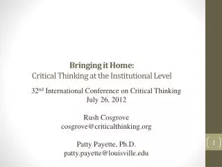 Bringing it Home: Critical Thinking at the Institutional Level