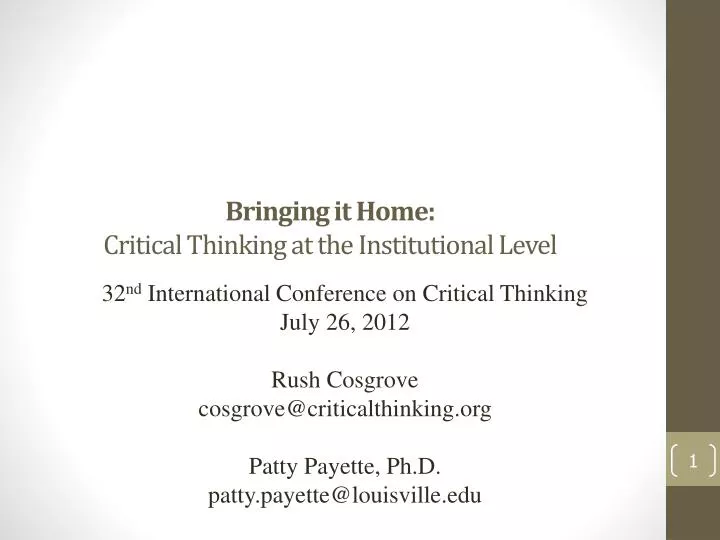 bringing it home critical thinking at the institutional level