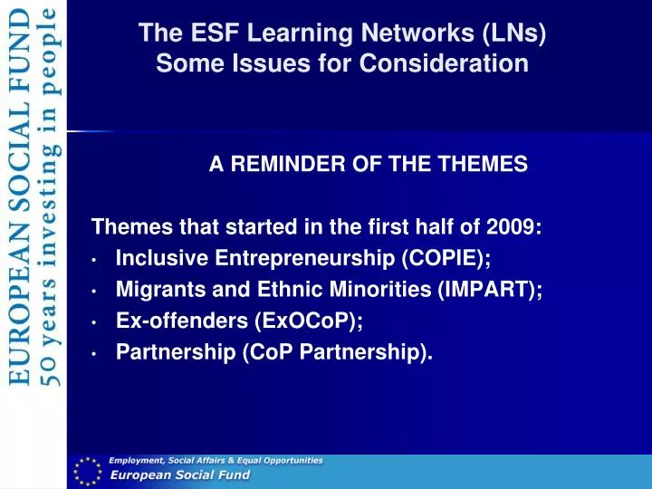 the esf learning networks lns some issues for consideration