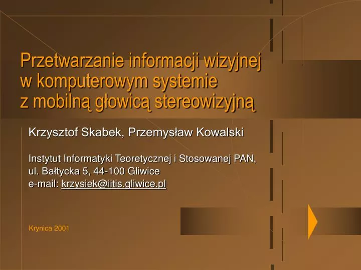 przetwarzanie informacji wizyjnej w komputerowym systemie z mobiln g owic stereowizyjn