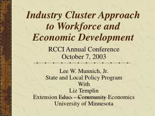 Industry Cluster Approach to Workforce and Economic Development