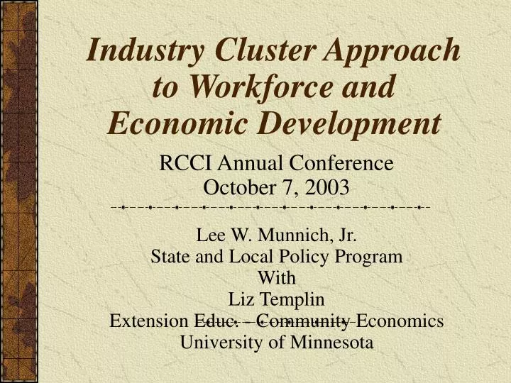 industry cluster approach to workforce and economic development